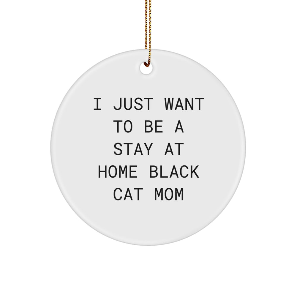 Funny Black Cat Mom Gifts from Friends to Family - I Just Want To Be A Stay At Home Black Cat Mom Circle Ornament - Image 1