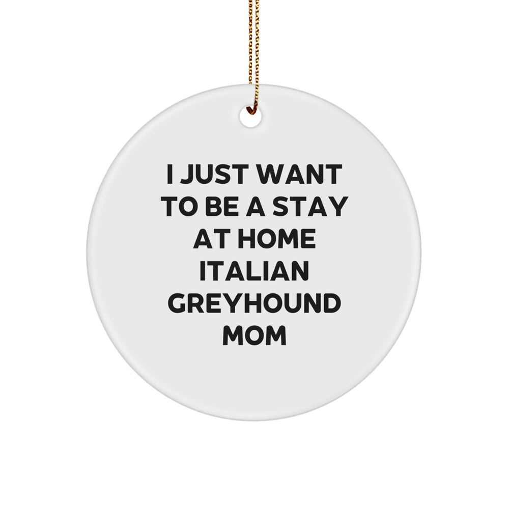 Italian Greyhound Dog Mom Gifts - I Just Want To Be A Stay At Home Mom - Funny Circle Ornament for Italian Greyhound Dog Owners, Friends, Family, or Coworkers - Christmas Unique Gifts from Mom - Image 1