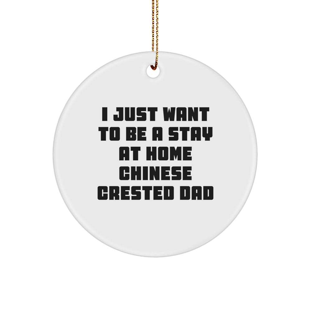Funny Chinese Crested Dog Gifts from Dad to Chinese Crested Dog Lovers for Christmas - 'I Just Want To Be A Stay At Home Chinese Crested Dad' Circle Ornament - Image 1