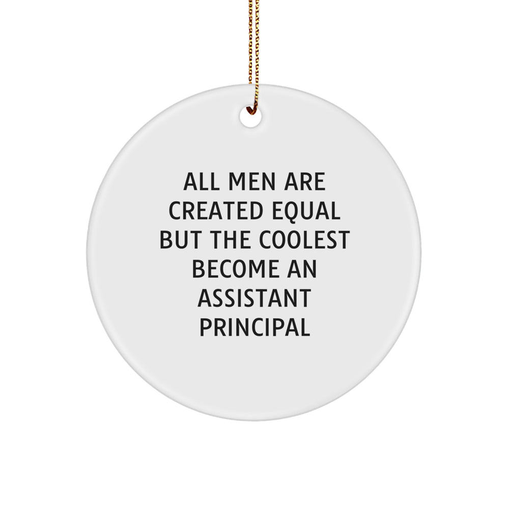 Funny Assistant Principal Gifts from Friends, Unique Circle Ornament for Assistant Principals on Christmas, 'All Men Are Created Equal But The Coolest Become An Assistant Principal' Quote - Image 1