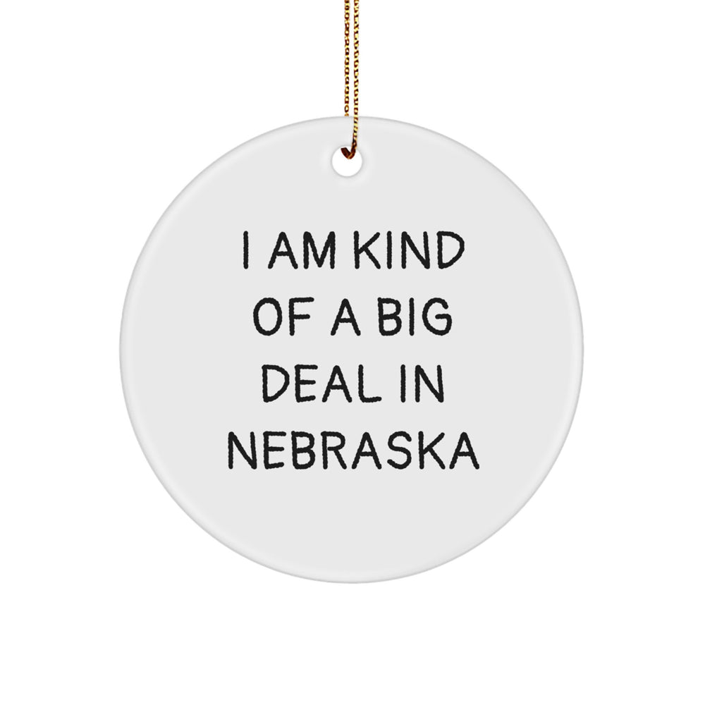 Nebraska Proud Circle Ornament, 'I Am Kind Of A Prime Selection In Nebraska' Quote, White Color, Christmas Unique Gifts from Friends and Family - Image 1