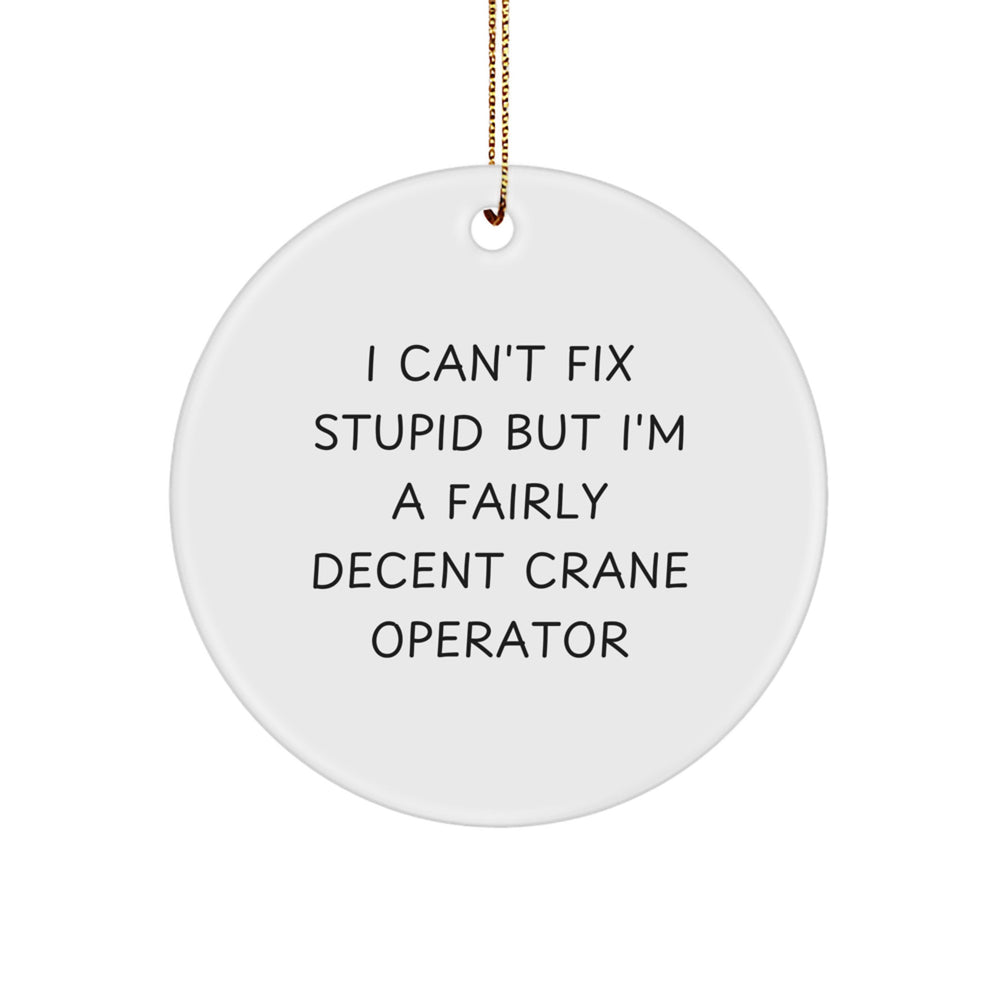 Funny Crane Operator Gifts from Friends for Men, 'I'm a Fairly Decent Crane Operator' Circle Ornament, White, Christmas Unique Decor - Image 1
