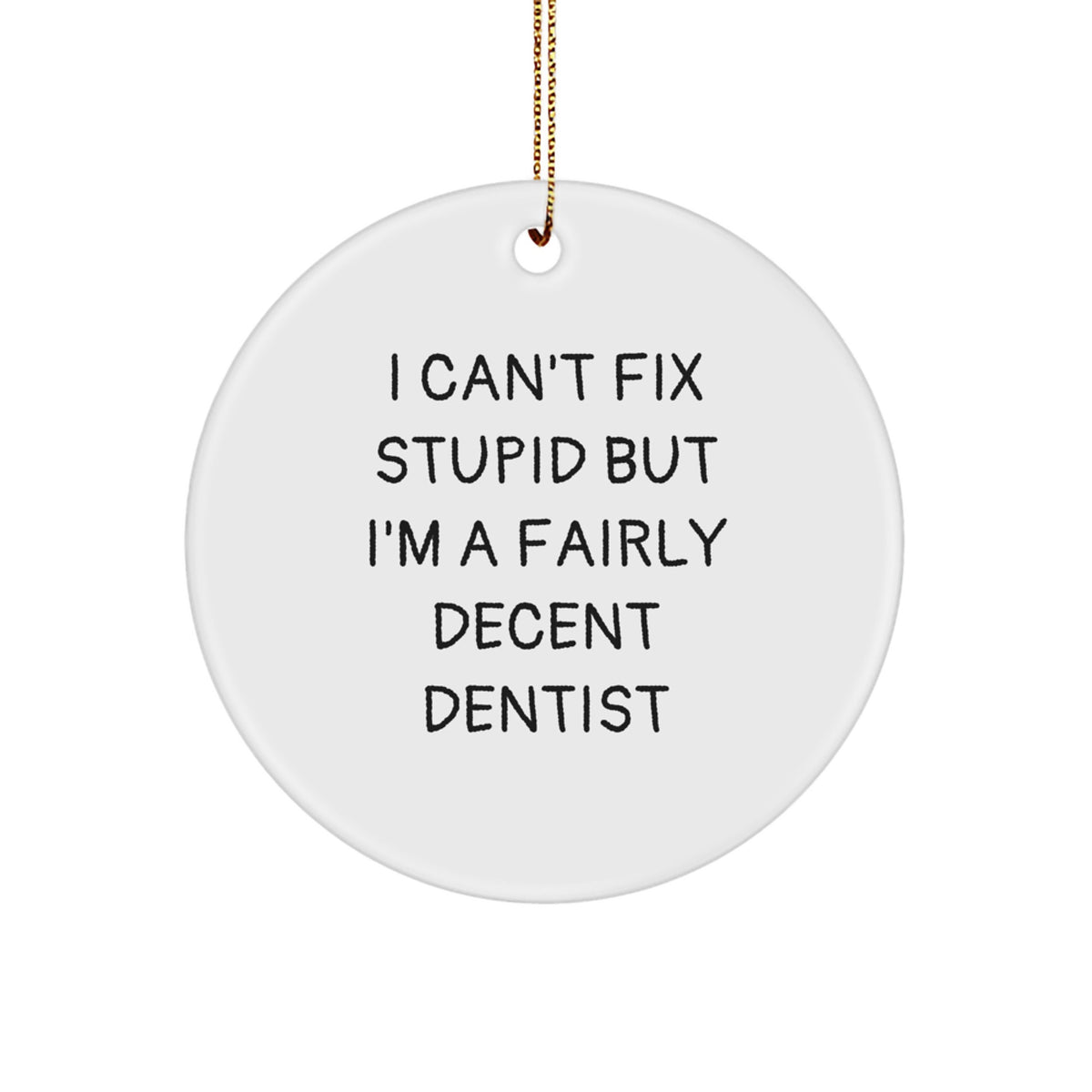 Funny Dentist Gifts for Him, Christmas Unique Circle Ornaments from Friends for Coworkers, 'I Can't Fix Stupid But I'm A Fairly Decent Dentist' Quote - Image 1