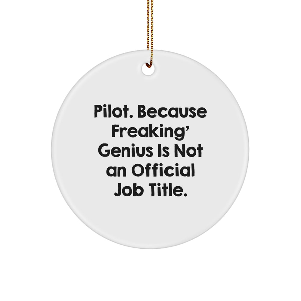 Fun Pilot Circle Ornament, 'Pilot. Because Freaking' genius Is Not An Official Job Title.' - Gifts from Friends, Family, or Coworkers for Pilot Men, Women, or Girls - Image 1