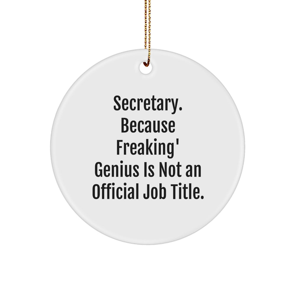 Secretary Gifts from Friends, Funny Circle Ornament for Desk, 'Secretary. Because Freaking' genius Is Not An Official Job Title.' - Image 1