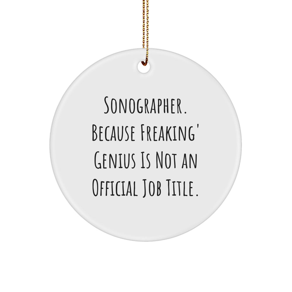 Sonographer Gifts from Friends - Funny Circle Ornament, 'Sonographer. Because Freaking' genius Is Not An Official Job Title.' Quote, Christmas Unique Gifts for Her - Image 1