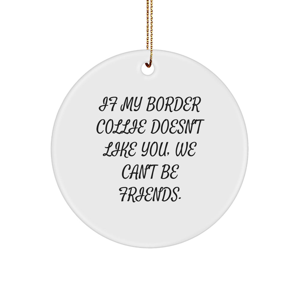Funny Border Collie Dog Gifts from Friends for Family - Circle Ornament with Quote 'If My Border Collie Doesn't Like You, We Can't Be Friends.' - Image 1