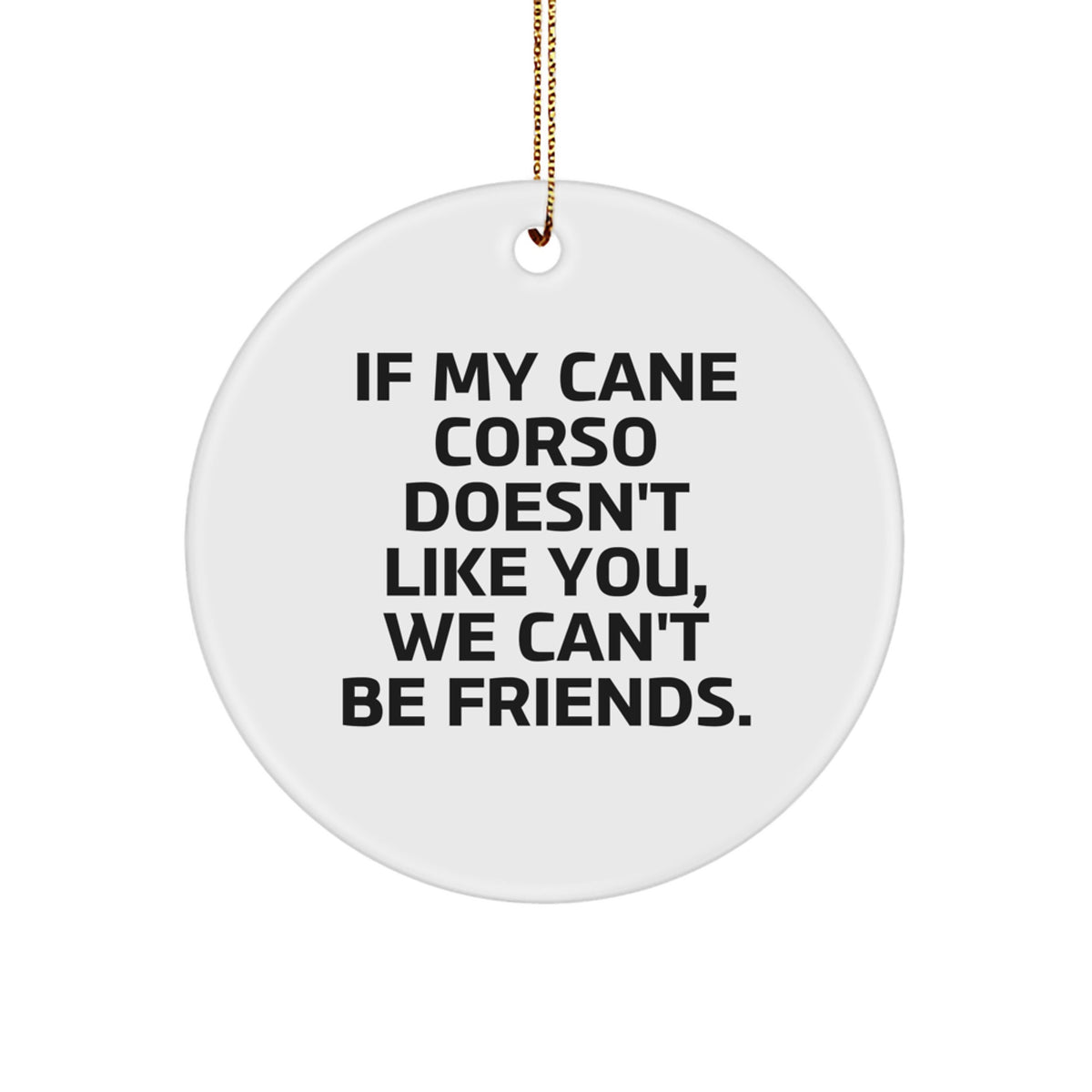 Cute Cane Corso Dog Gifts from Friends for Christmas - 'If My Cane Corso Doesn't Like You, We Can't Be Friends.' Circle Ornament - Image 1