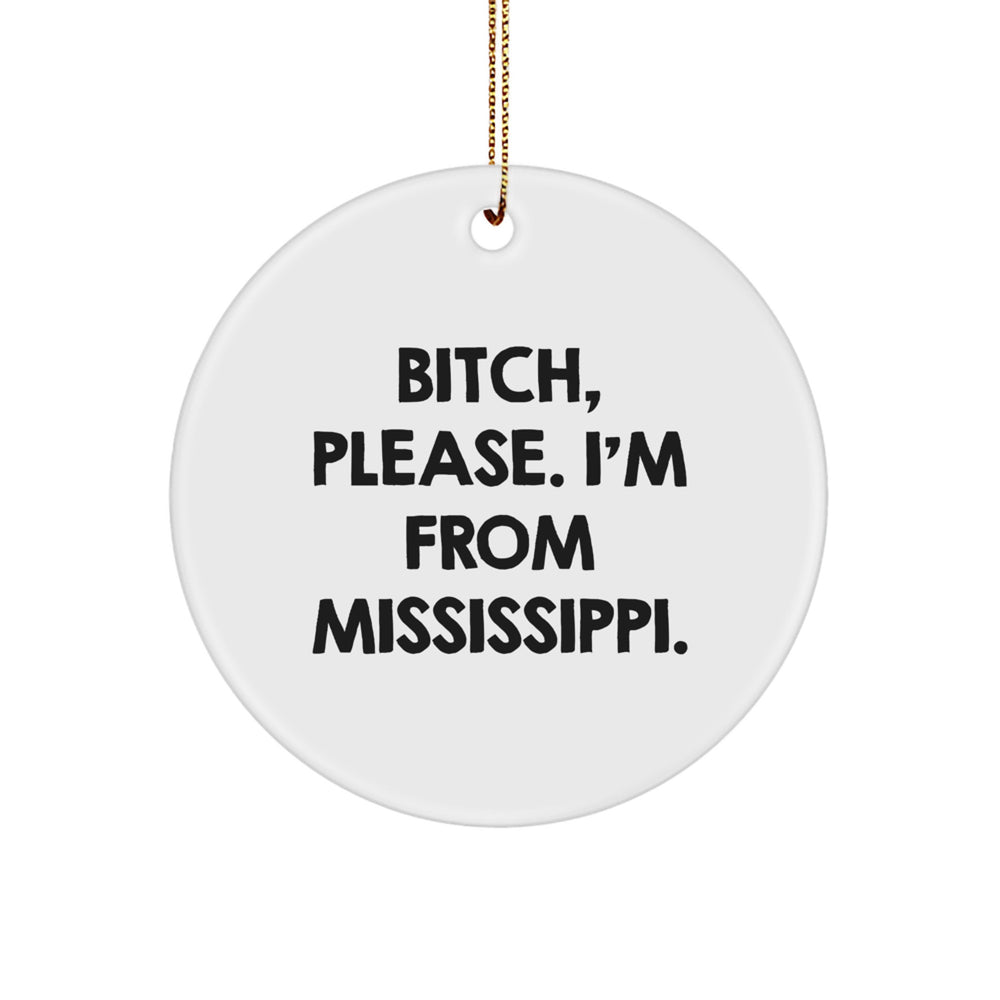 Mississippi Circle Ornament, 'B-tch, Please. I'm From Mississippi.' Funny Gift for Friends, Coworkers, or Family, Christmas Unique Presents - Image 1