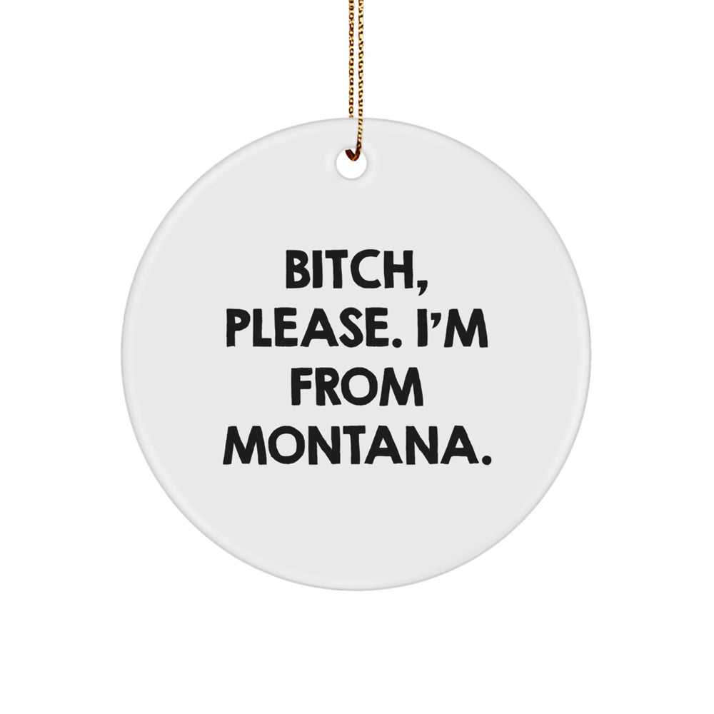Montana Circle Ornament, Funny Quote 'B-tch, Please. I'm From Montana.' Gifts from Friends to Family, Christmas Unique Ornaments - Image 1