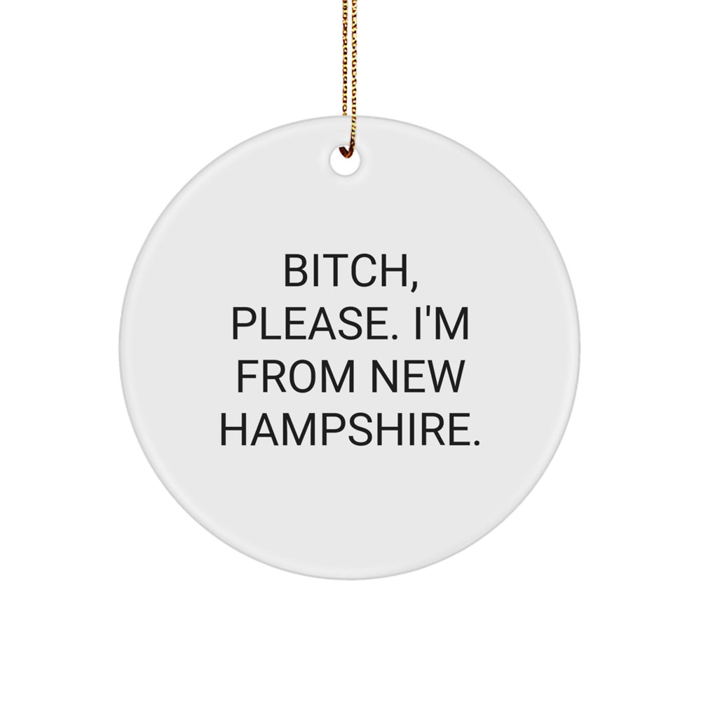 Funny New Hampshire Gifts - Circle Ornament with Quote 'B-tch, Please. I'm From New Hampshire.' for Christmas - Image 1
