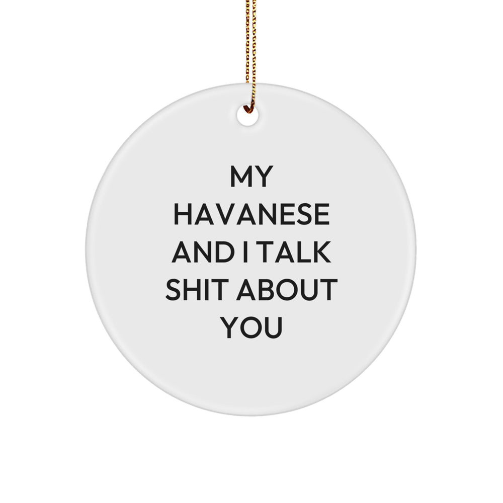 Havanese Dog Lovers' Funny Circle Ornament Gifts from Friends for Christmas, 'My Havanese And I Talk Shit About You', Unique Presents for Her or Him - Image 1