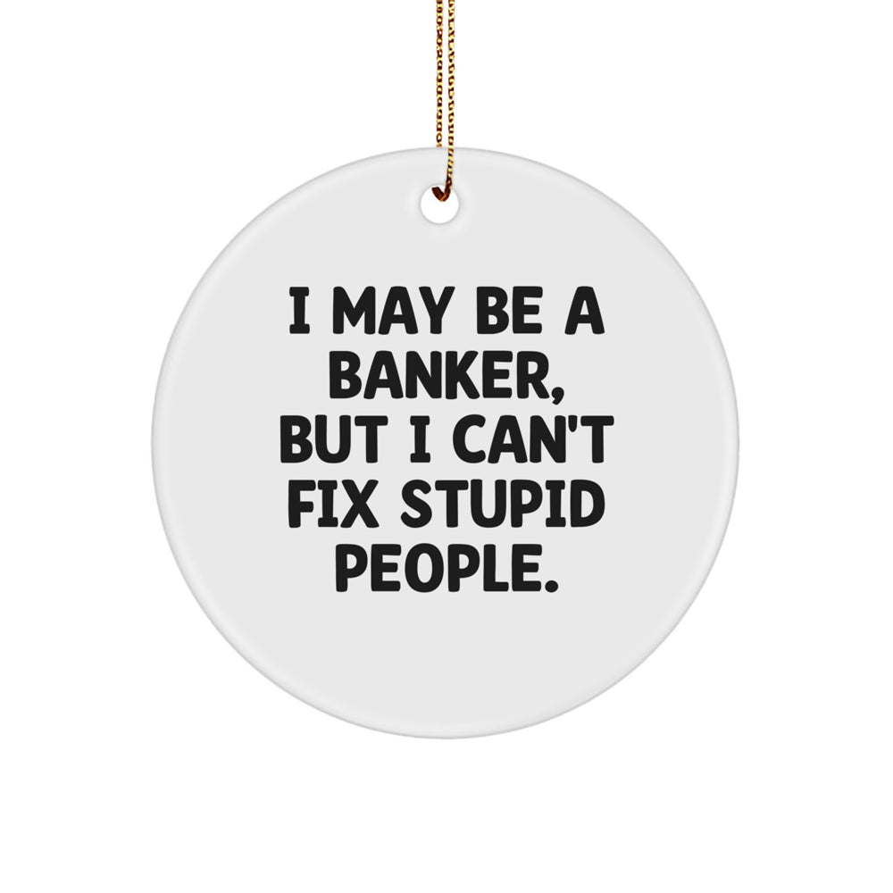 Funny Banker Gifts, I May Be A Banker, But I Can't Fix Stupid People. Circle Ornament for Men, Christmas Unique Gifts from Men to Bankers, Friends, and Coworkers - Image 1