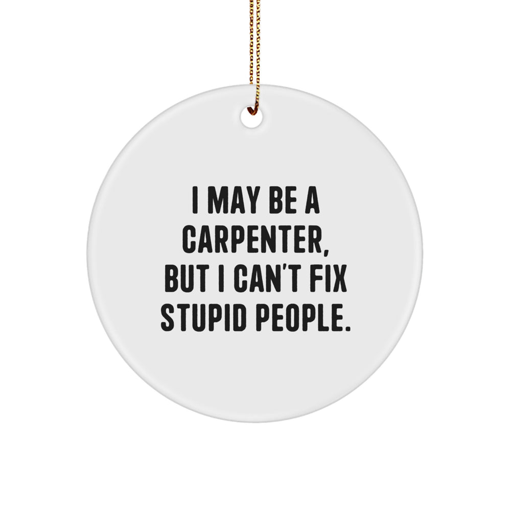Carpenter Gifts from Friends - Funny Christmas Circle Ornament for Men - I May Be A Carpenter, But I Can't Fix Stupid People. - Image 1