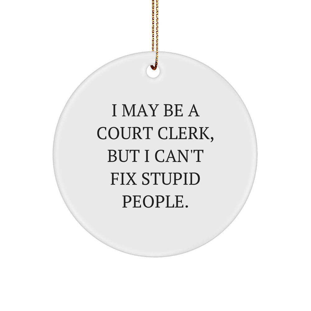Funny Court Clerk Gifts from Friends for Court Clerks Christmas Unique Circle Ornament I May Be A Court Clerk But I Cant Fix Stupid People - Image 1