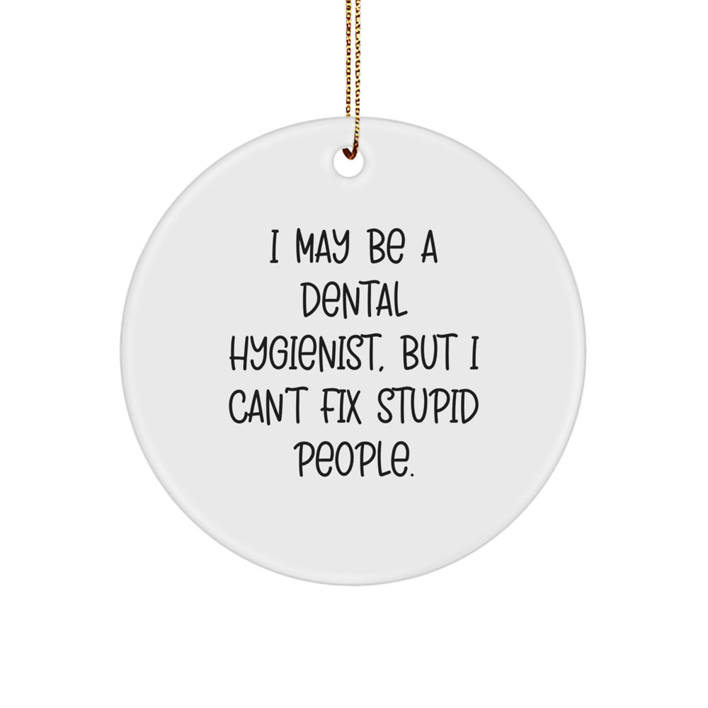 Dental Hygienist Gifts from Friends - 'I May Be A Dental Hygienist, But...' Christmas Circle Ornament for Family, Coworkers, or Men - Image 1