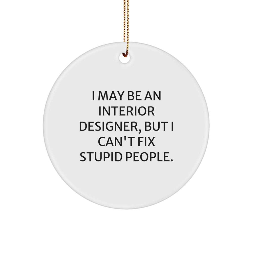 Funny Interior Designer Gifts from Friends - I May Be An Interior Designer, But I Can't Fix Stupid People. Circle Ornament for Christmas - Image 1