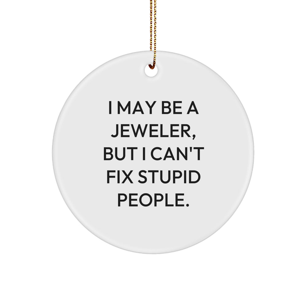 Funny Jeweler Gifts from Friends and Family, Christmas Unique Ornaments for Men and Women, Circle Ornament, I May Be A Jeweler, But I Can't Fix Stupid People. - Image 1