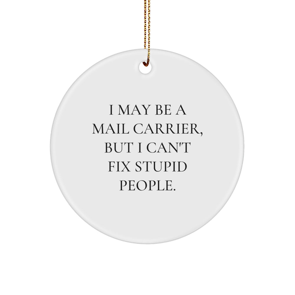 Funny Mail Carrier Gifts for Men, Unique Christmas Circle Ornament with I May Be A Mail Carrier, But I Can't Fix Stupid People. - Image 1