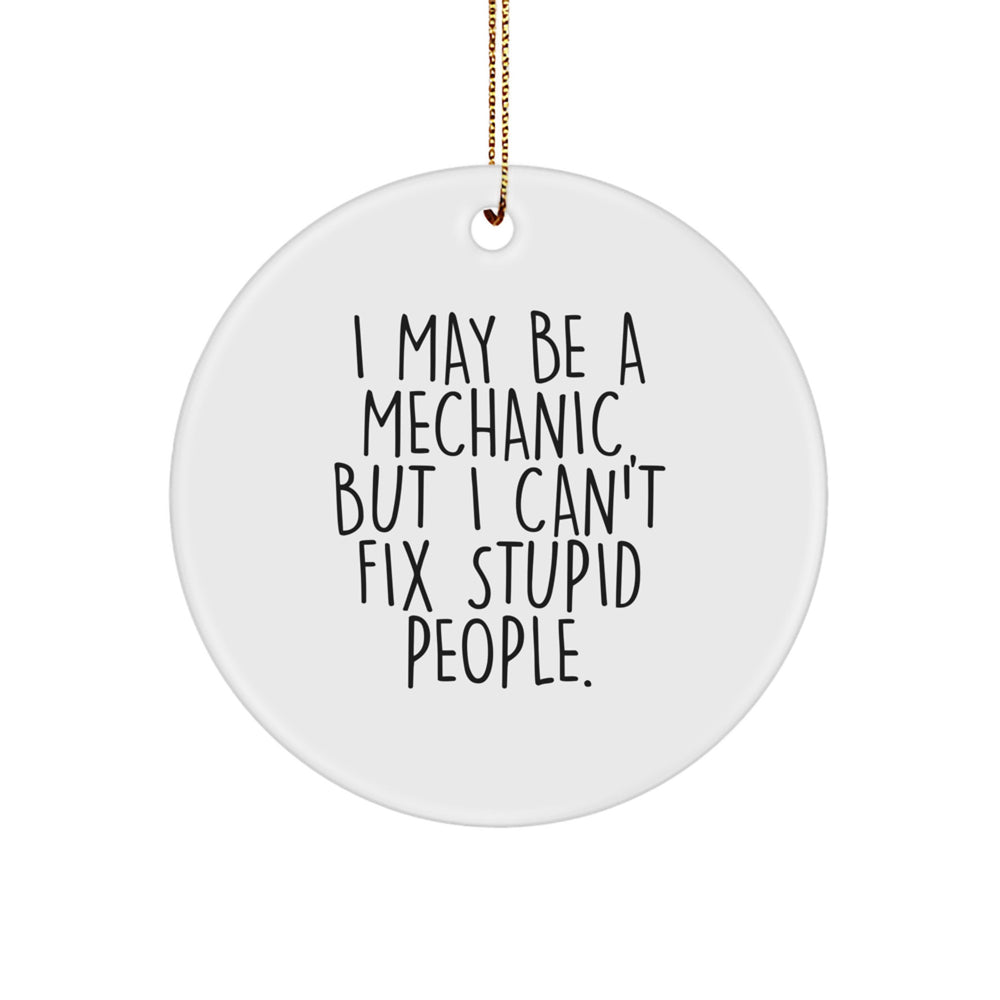 Funny Mechanic Gifts from Friends for Mechanic, I May Be A Mechanic, But I Can't Fix Stupid People. Circle Ornament, Christmas Unique Presents - Image 1