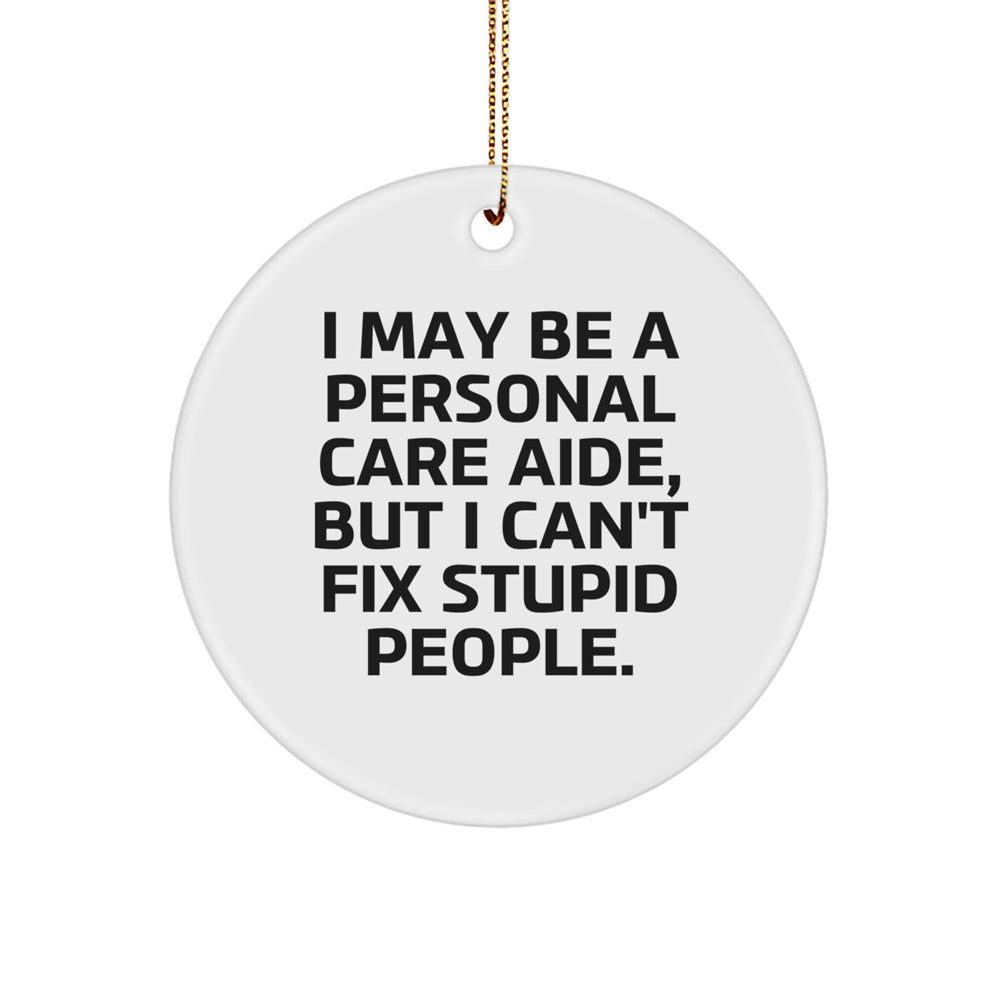 Funny Personal Care Aide Gifts for Friends, Coworkers, or Family - 'I May Be A Personal Care Aide, But I Can't Fix Stupid People.' Circle Ornament for Christmas - Image 1