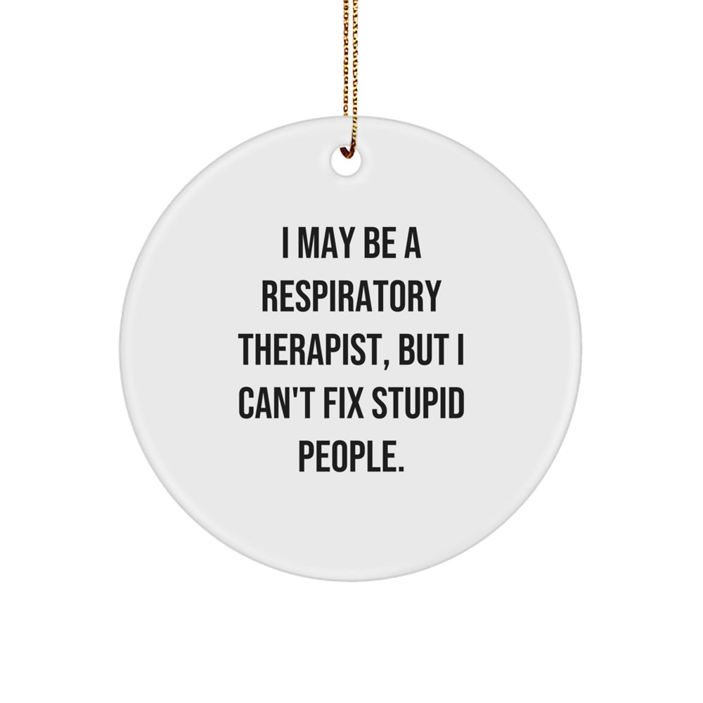 Funny Respiratory Therapist Gifts from Friends for Women, Christmas Unique Ornaments, I May Be A Respiratory Therapist But I Cant Fix Stupid People Circle Ornament - Image 1