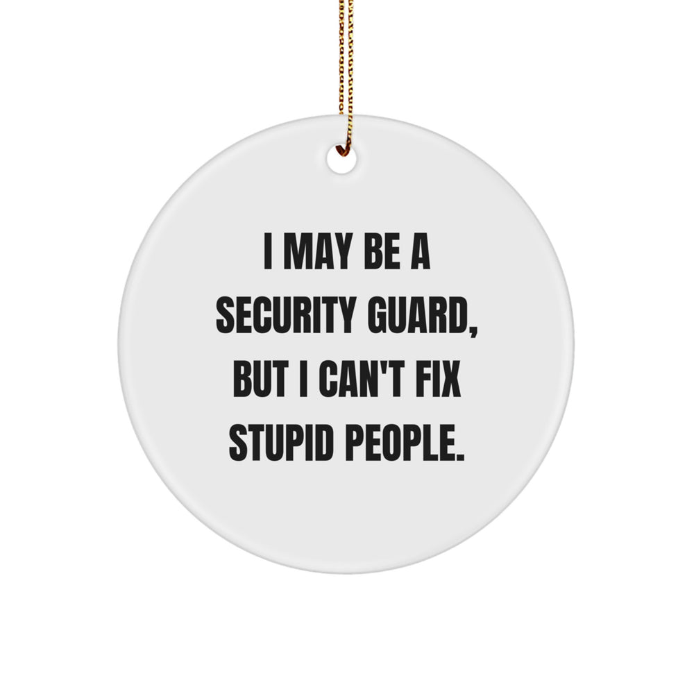 Security Guard Gifts for Christmas, 'I May Be A Security Guard, But I Can't Fix Stupid People.' Funny Circle Ornament from Friends, Family, or Coworkers for Men - Image 1