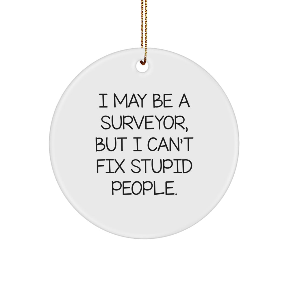 Funny Surveyor Gifts from Friends - I May Be A Surveyor, But I Can't Fix Stupid People. Circle Ornament for Surveyor Men - Image 1