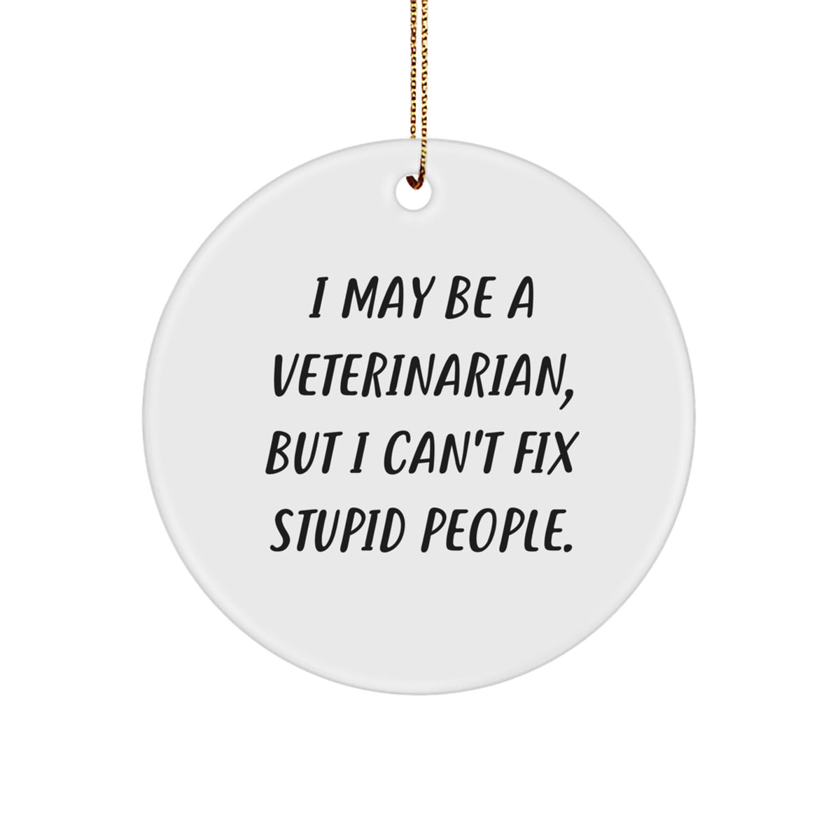 Funny Veterinarian Gifts from Friends for Christmas Unique Circle Ornament, 'I May Be A Veterinarian, But I Can't Fix Stupid People. - Image 1
