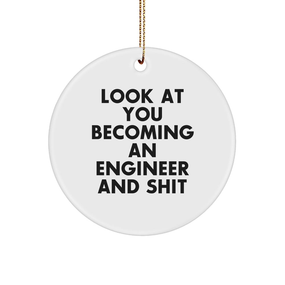 Funny Engineer Gifts from Friends to Celebrate Becoming an Engineer, Christmas Unique Gifts for Engineers, Circle Ornament with Gold Cord - Image 1