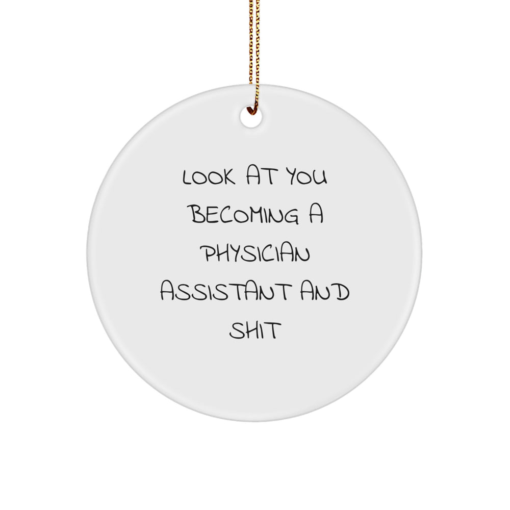 Funny Physician Assistant Gifts from Friends for Christmas - 'Look At You Becoming A Physician Assistant And Shit' Circle Ornament - Image 1