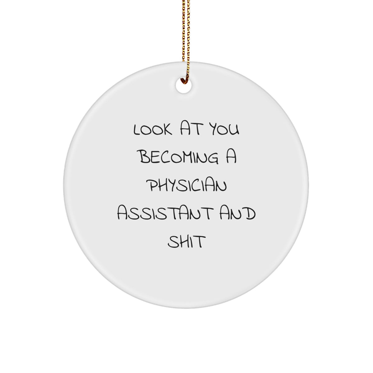 Funny Physician Assistant Gifts from Friends for Christmas - 'Look At You Becoming A Physician Assistant And Shit' Circle Ornament - Image 1