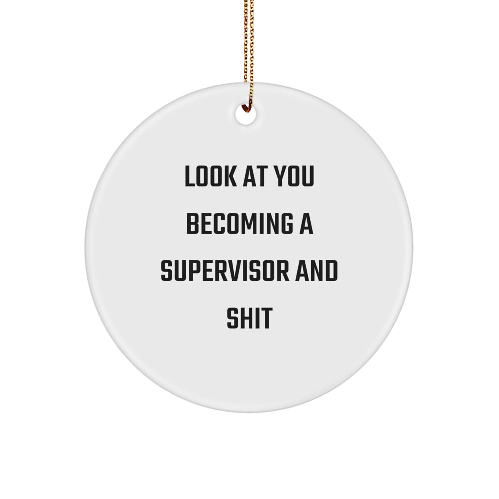Funny Supervisor Gifts for Men Christmas Unique Circle Ornament - 'Look At You Becoming A Supervisor And Shit' Inspirational Office Decor - Image 1