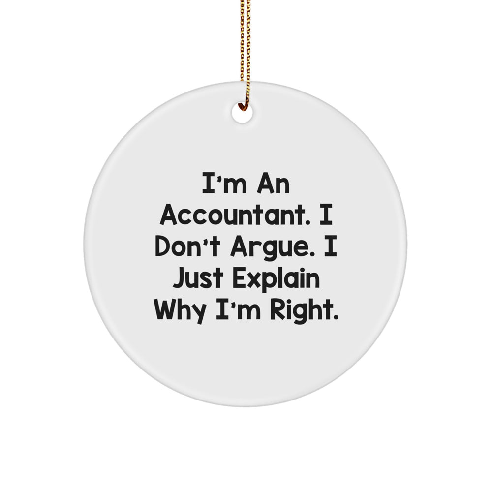 Funny Accountant Gifts for Men, White Circle Ornament - Christmas Unique Gifts from Friends, Coworkers, Family - Image 1
