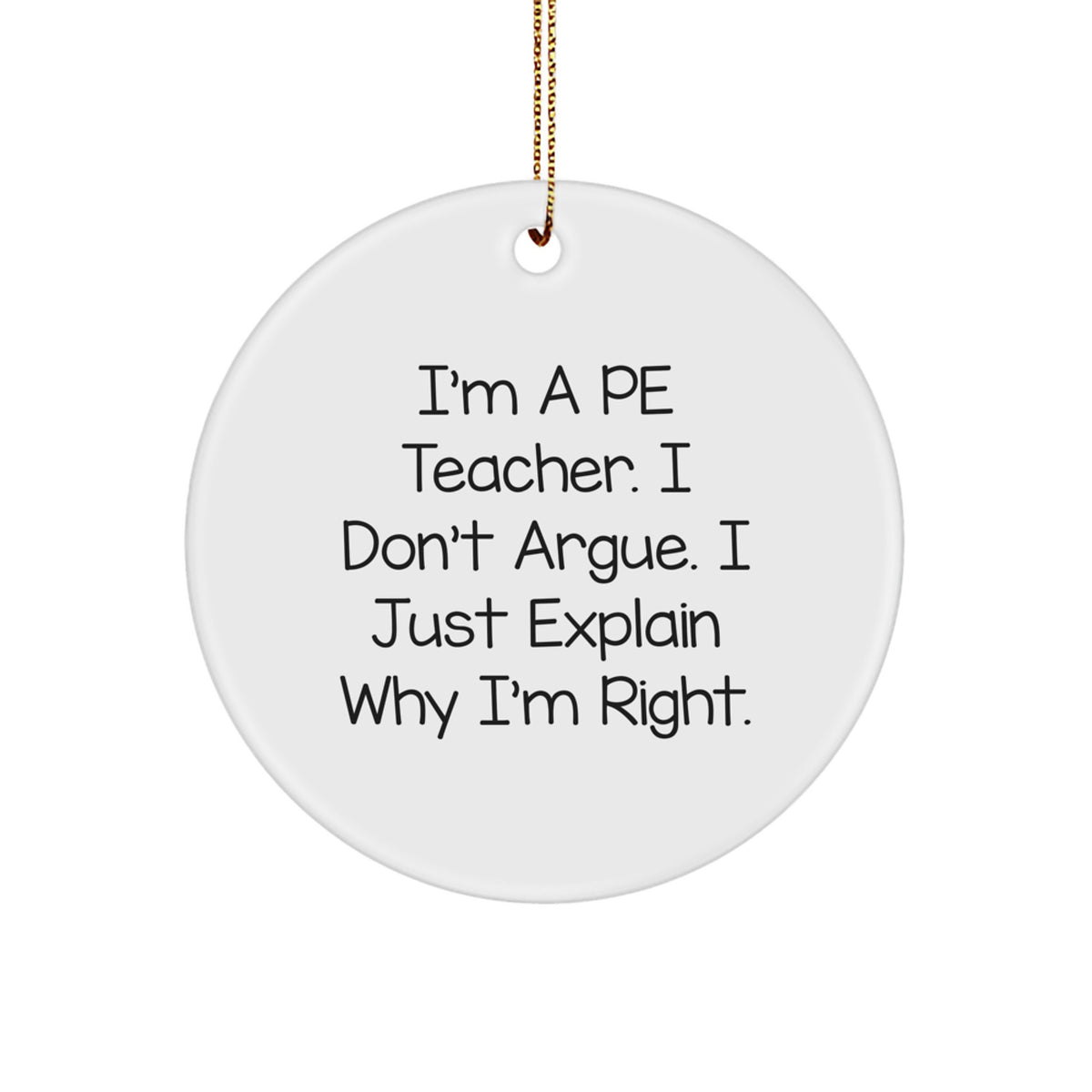 Funny PE Teacher Gifts from Friends for Men Women Coworkers Family - PE Teacher Circle Ornament for Christmas Unique Gifts - Image 1