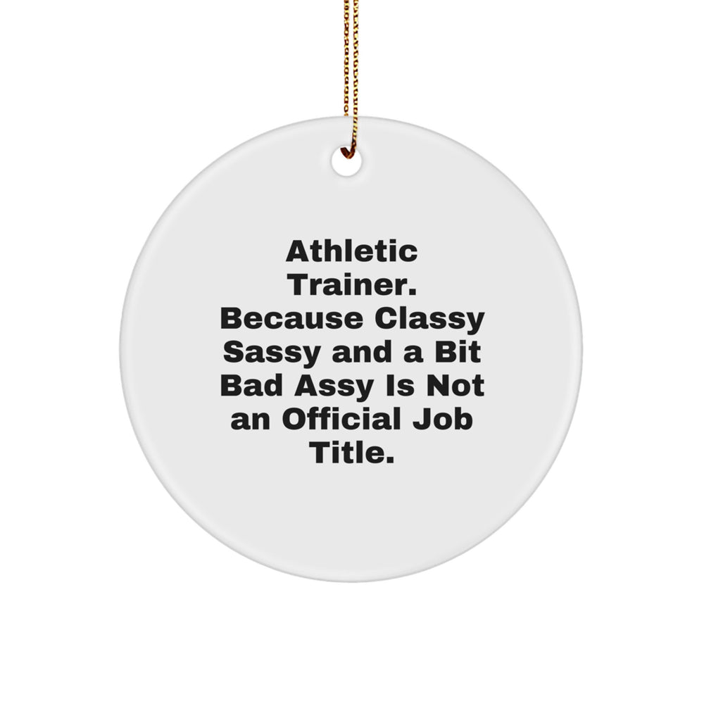 Funny Gifts from Friends for Athletic Trainers - 'Athletic Trainer. Because Classy Sassy And A Bit Fearlessy Is Not An Official Job Title.' Circle Ornament for Christmas Unique Gifts - Image 1
