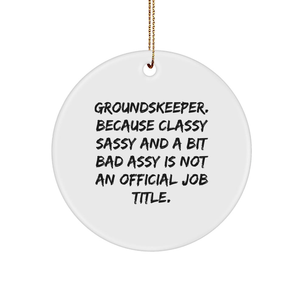 Funny groundskeeper Gifts from Friends - Humorous groundskeeper Christmas Ornaments for groundskeeper, Men, or Women - Unique Circle Ornaments, MDF, Sublimation, Gold Cord - Image 1