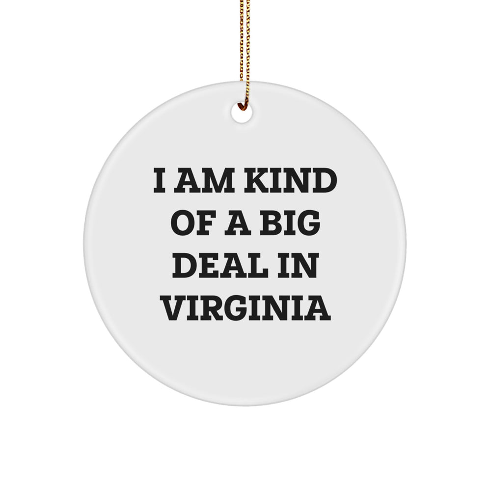 Funny Virginia Circle Ornament Gifts from Men to Women Friends Family Friends in VA, 'I Am Kind Of A Prime Selection In Virginia', Unique Christmas Decorations - Image 1