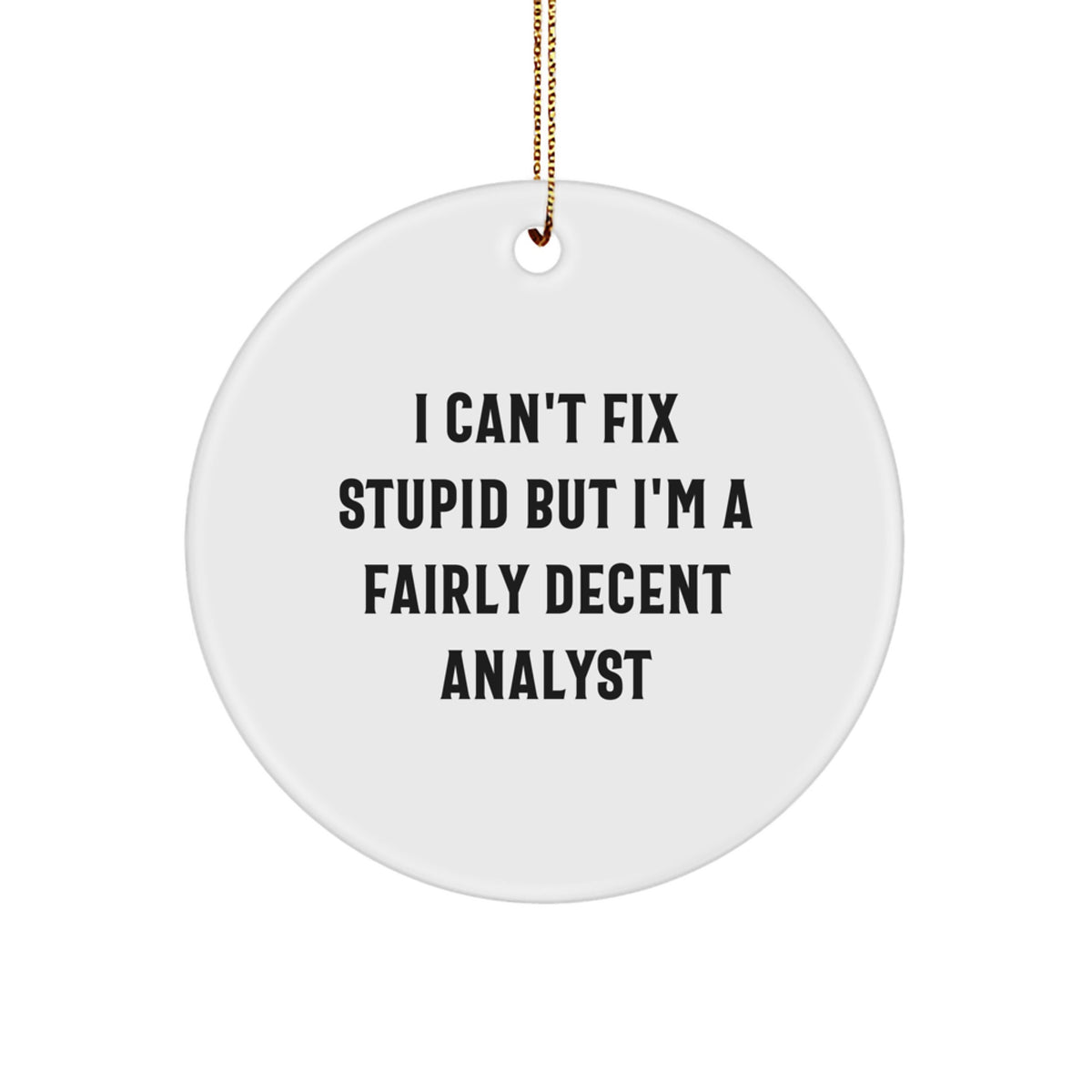 Funny Analyst Gifts for Men, Women, Friends, Coworkers - 'I Can't Fix Stupid But I'm A Fairly Decent Analyst' Christmas Unique Circle Ornament - Image 1