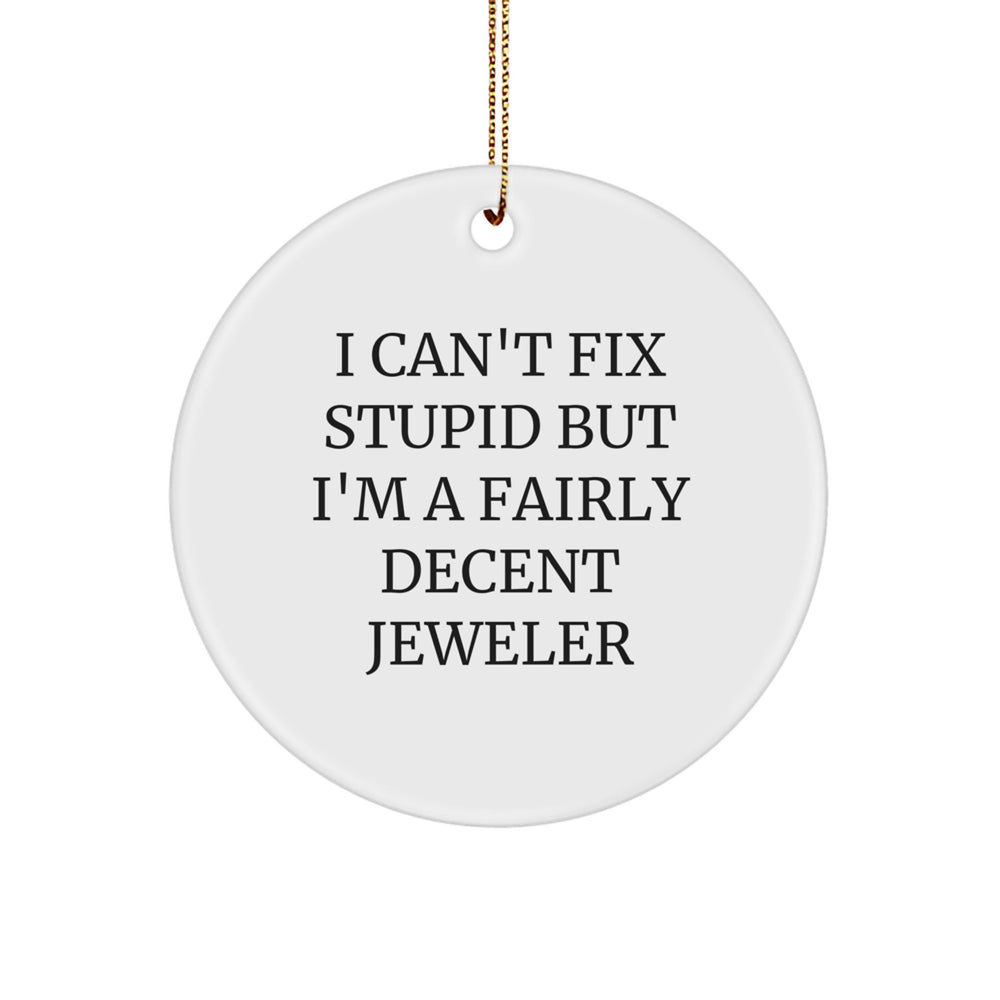 Funny Jeweler Circle Ornament Gifts from Friends for Christmas - 'I Can't Fix Stupid But I'm A Fairly Decent Jeweler' - Image 1