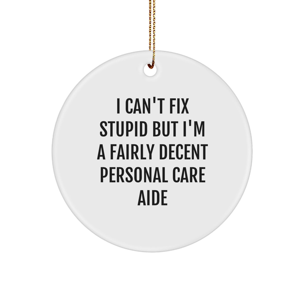 Funny Gifts from Men to Personal Care Aide, I Can't Fix Stupid But I'm A Fairly Decent Personal Care Aide, Circle Ornament for Women, Christmas Unique Gifts - Image 1
