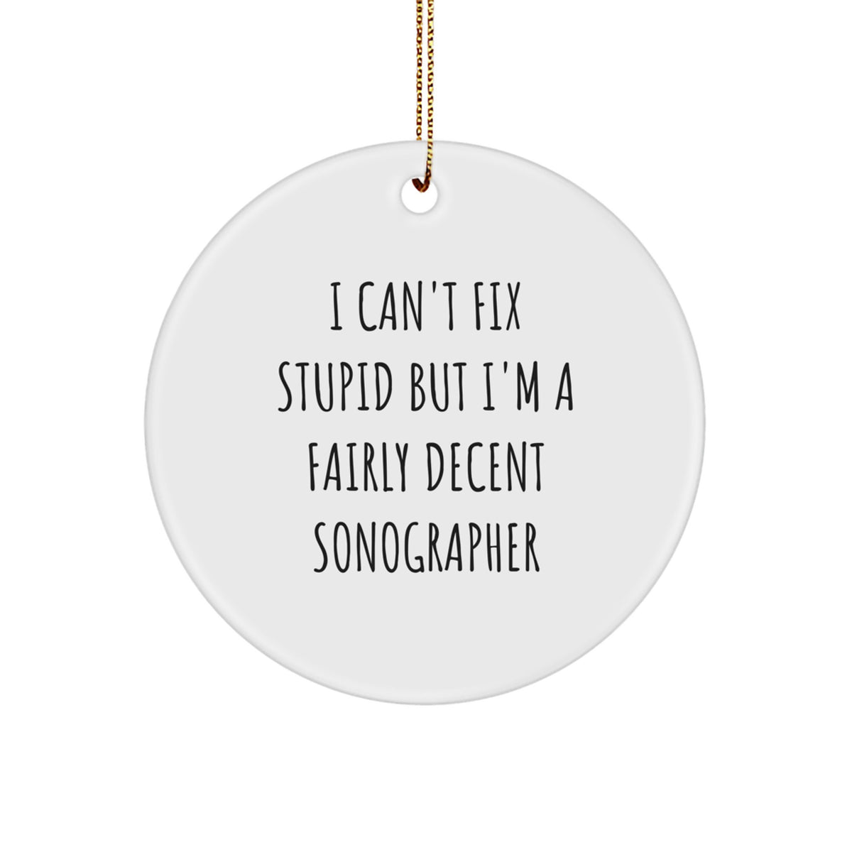 Funny Sonographer Gifts from Friends for Men - 'I Can't Fix Stupid' Circle Ornament, Christmas Unique Decorations for Sonographer Family - Image 1