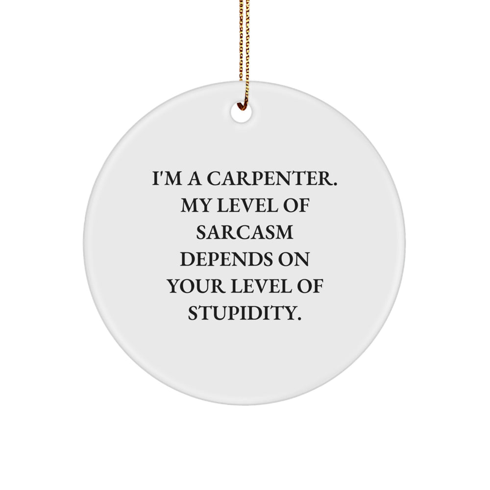Funny Carpenter Gifts from Men to Family Members - Circle Ornament for Christmas Unique Decorations, Sarcasm Level Gift - Image 1