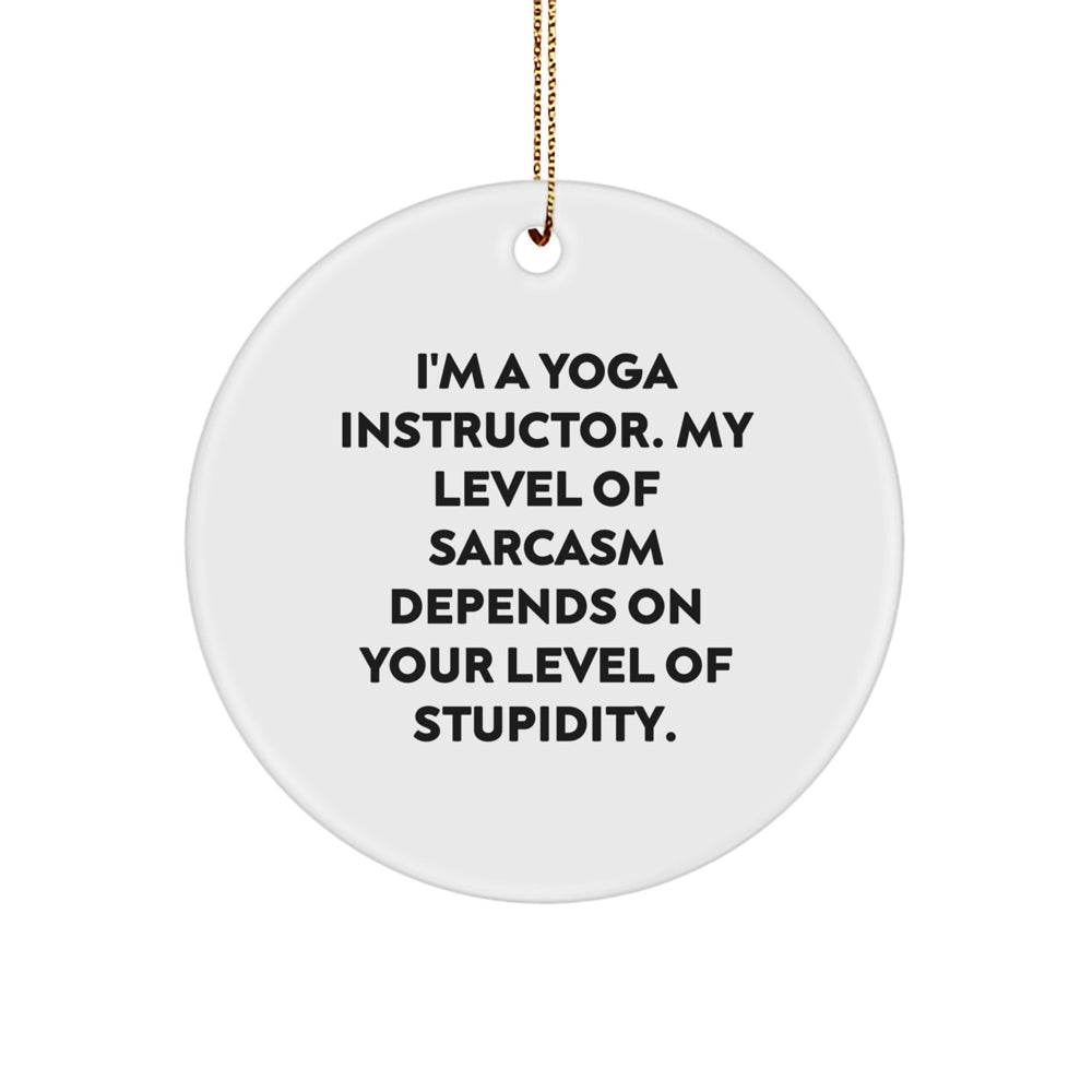 Funny Yoga Instructor Gifts for Men, Women, Friends, Coworkers - 'I'm A Yoga Instructor. My Level Of Sarcasm Depends On Your Level Of Stupidity.' Circle Ornament for Christmas Unique Gifts - Image 1