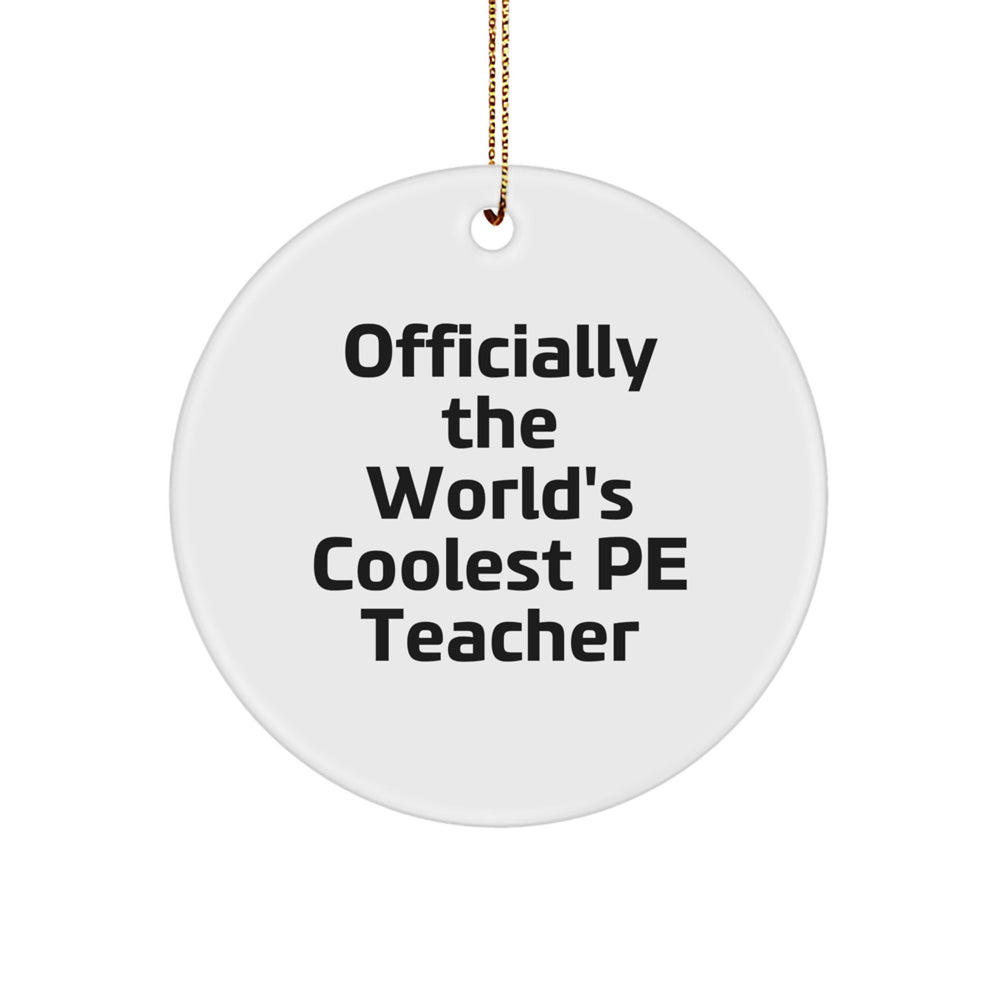 Funny PE Teacher Gifts for Men Circle Ornament Quotes from Friends - Officially The World's Coolest PE Teacher Christmas Unique Ornaments for Homes - Image 1