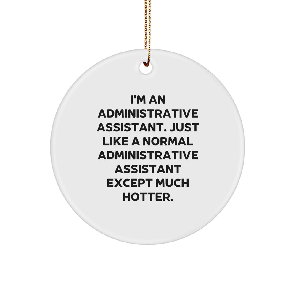 Gifts from Coworkers for Administrative Assistants, Funny Circle Ornament, Christmas Unique Gifts, 'I'm an Administrative Assistant... Much Hotter!' Quote - Image 1