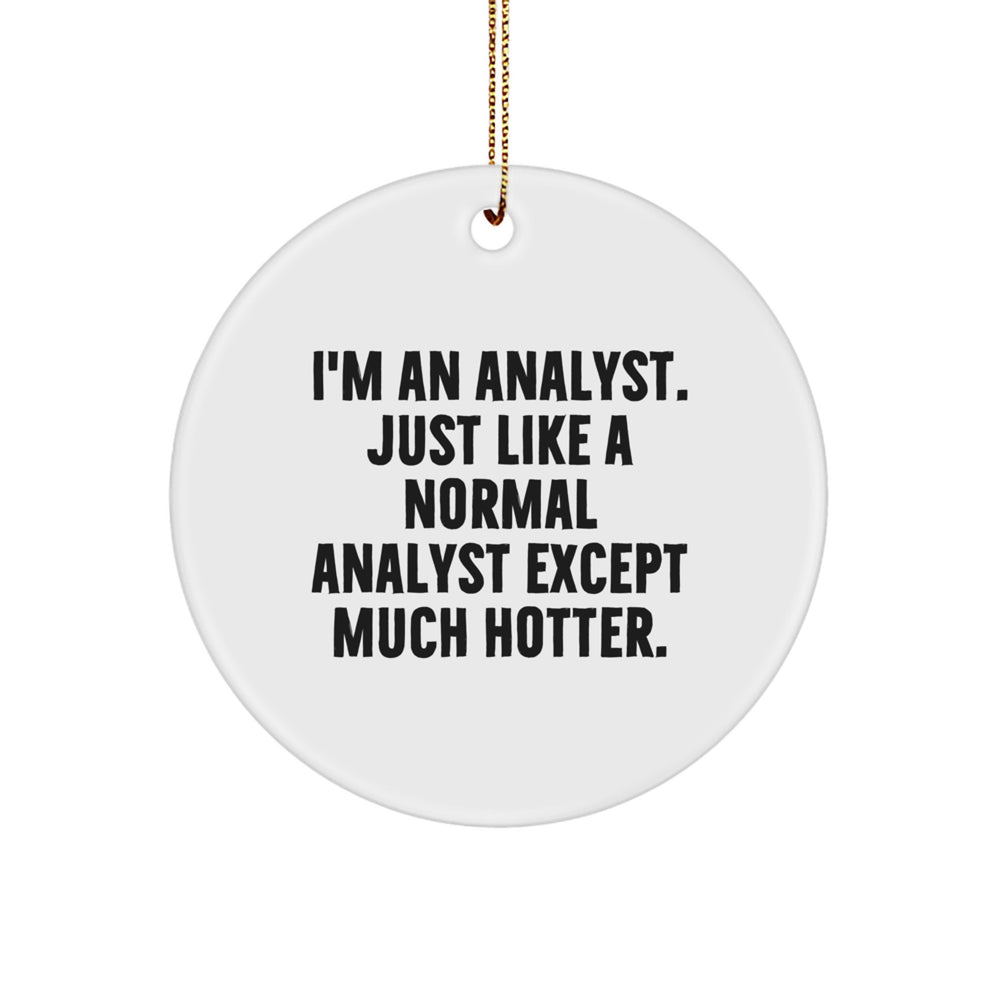 Funny Analyst Gifts, 'I'm An Analyst. Just Like A Normal Analyst Except Much Hotter.' Circle Ornament, White, 2.75'' Tall, Christmas Memorable Present for Men, Women, Coworkers, Friends, Family - Image 1