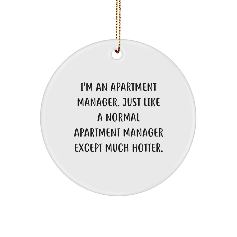 Apartment Manager Christmas Circle Ornament Gifts from Friends, Funny Quote, 'I'm An Apartment Manager. Just Like A Normal Apartment Manager Except Much Hotter.' for Apartment Manager, Men, or Women - Image 1