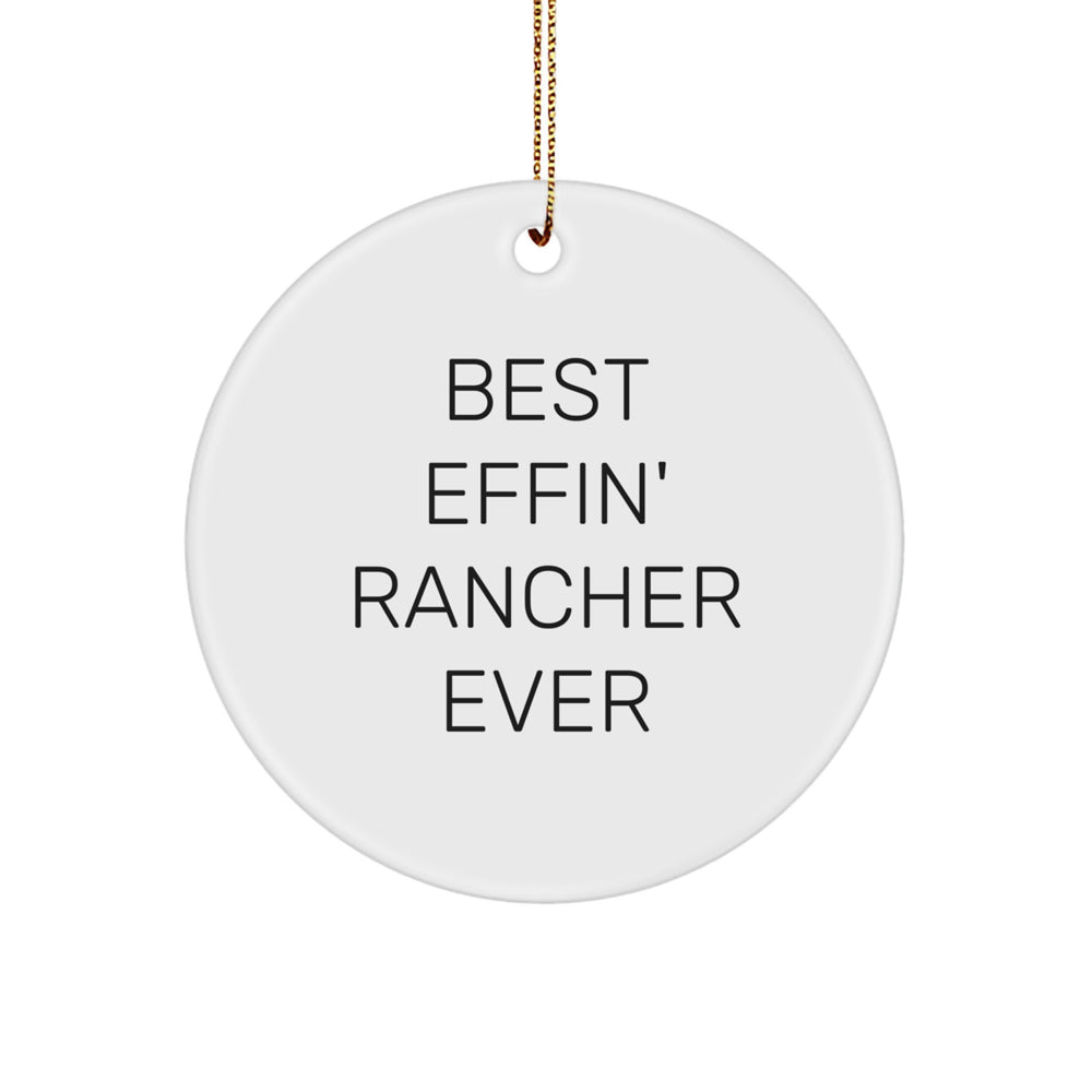 Funny Rancher Gifts, Best Effin' Rancher Ever Christmas Circle Ornament, Unique Gifts for Rancher Men, Christmas Rancher Decor - Image 1