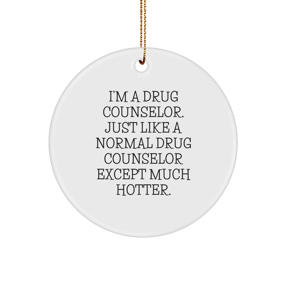 Funny Drug Counselor Gift, 'I'm A Drug Counselor... Much Hotter', Circle Ornament for Christmas, Gifts from Family to Friends, Gifts for Drug Counselors, Unique Holiday Decor - Image 1